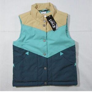 Cruel Girl's Small (6-7) Poly Rip Stop Puffer Snap Retro Winter Vest - Teal